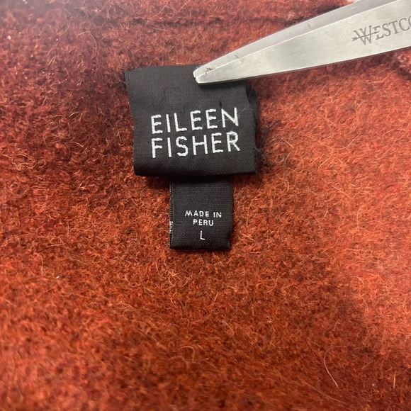 Eileen Fisher Womens Alpaca Wool Mélange Jacket 3/4 Sleeve Cayenne Orange Size L - Picture 10 of 13